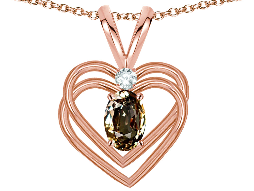 Star K Oval 5x3mm Genuine Smoky Quartz Knotted Double Heart Pendant Necklace