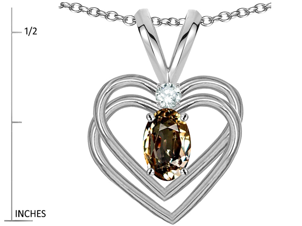 Star K Oval 5x3mm Genuine Smoky Quartz Knotted Double Heart Pendant Necklace