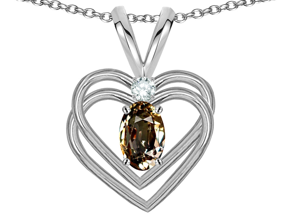 Star K Oval 5x3mm Genuine Smoky Quartz Knotted Double Heart Pendant Necklace