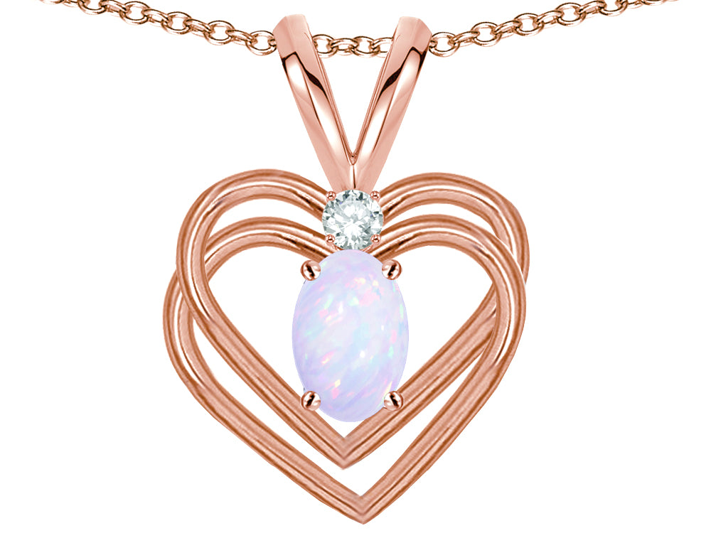 Star K Oval 5x3mm Genuine Opal Knotted Double Heart Pendant Necklace