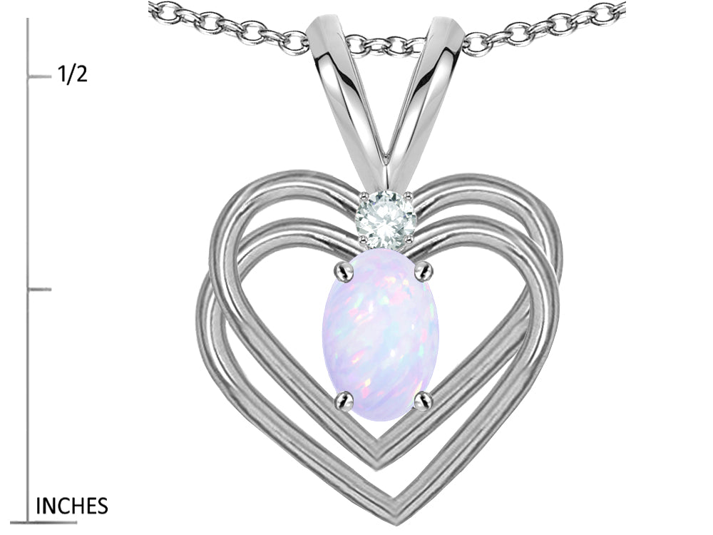 Star K Oval 5x3mm Genuine Opal Knotted Double Heart Pendant Necklace