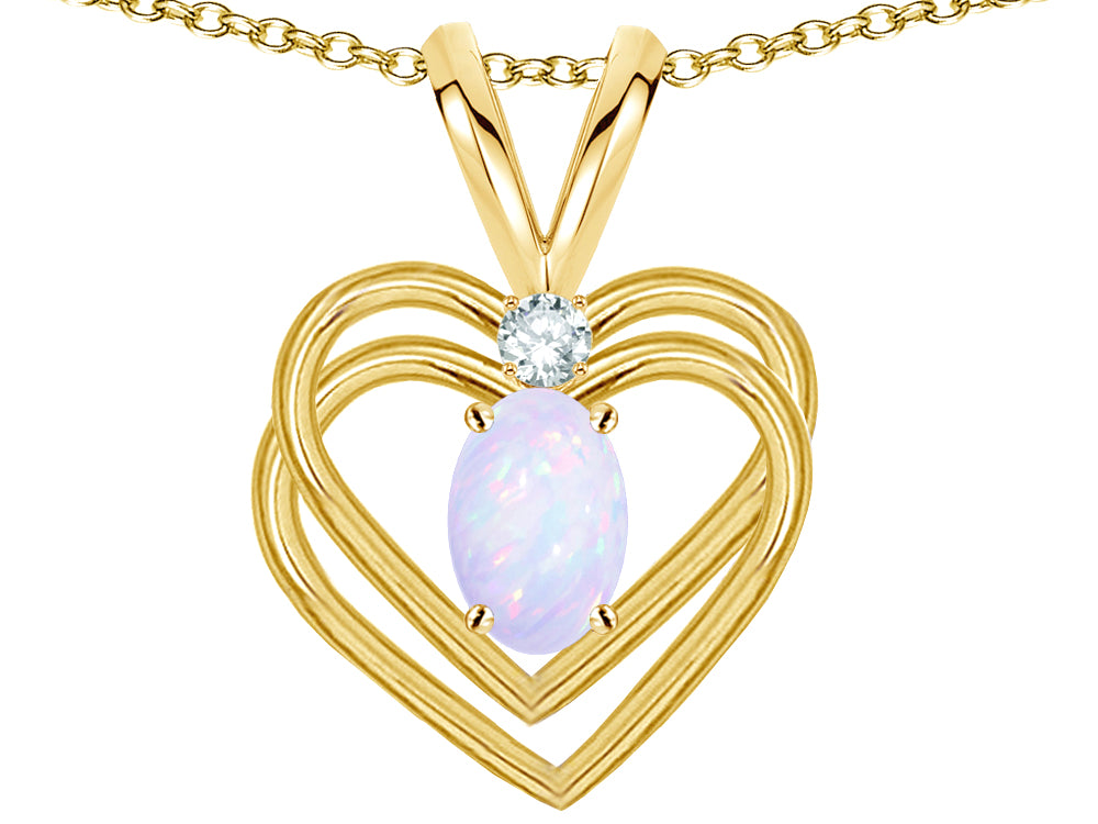 Star K Oval 5x3mm Genuine Opal Knotted Double Heart Pendant Necklace