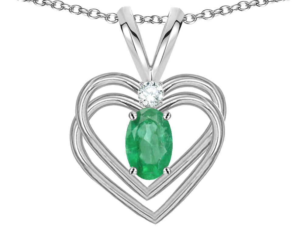 Star K Oval 5x3mm Genuine Emerald Knotted Double Heart Pendant Necklace
