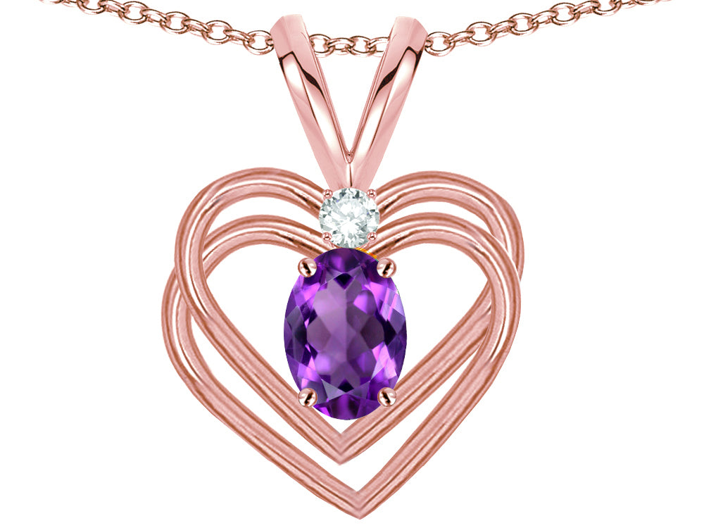 Star K Oval 5x3mm Genuine Amethyst Knotted Double Heart Pendant Necklace