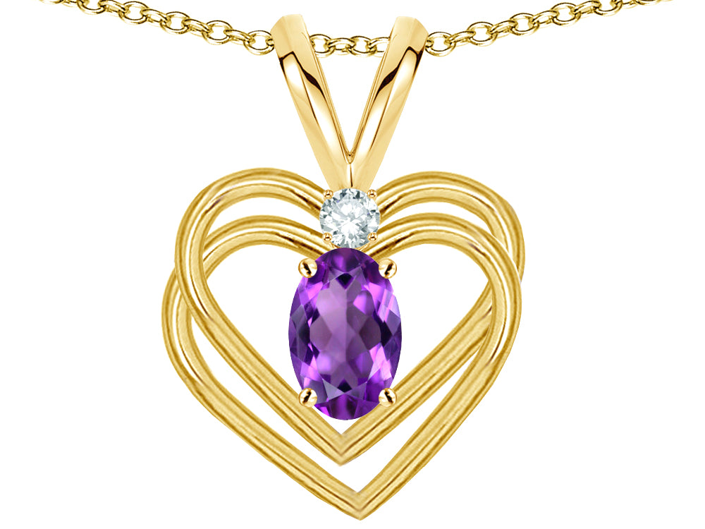 Star K Oval 5x3mm Genuine Amethyst Knotted Double Heart Pendant Necklace