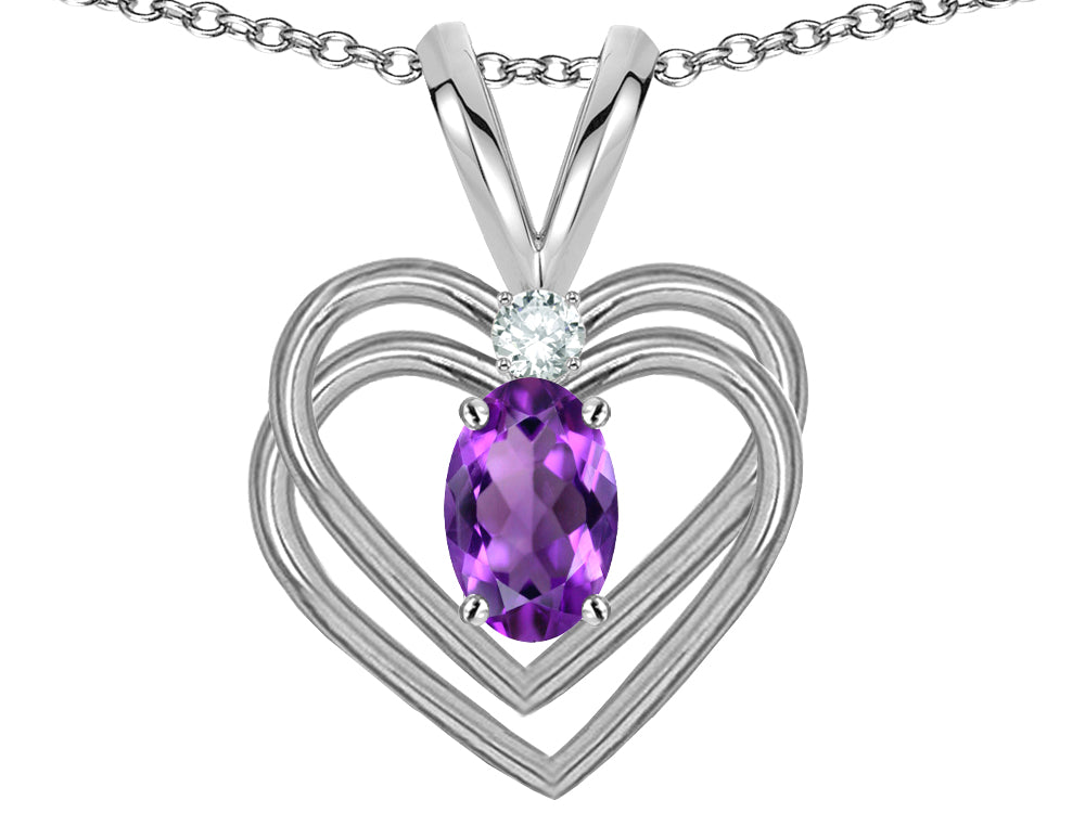 Star K Oval 5x3mm Genuine Amethyst Knotted Double Heart Pendant Necklace