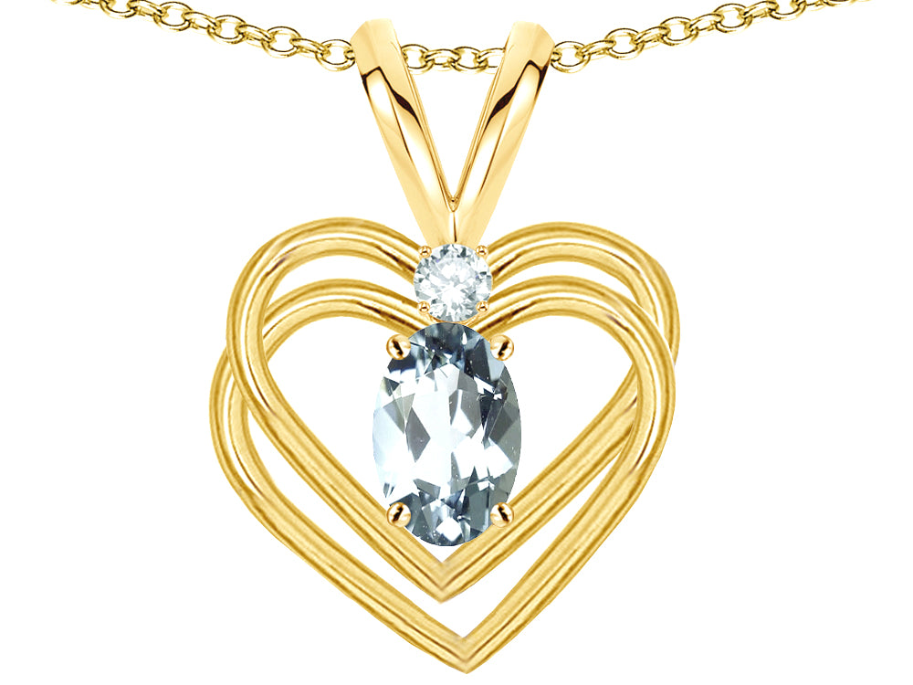 Star K Oval 5x3mm Genuine Aquamarine Knotted Double Heart Pendant Necklace