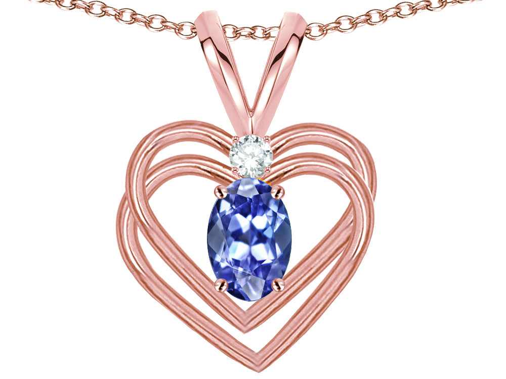 Star K Oval 5x3mm Genuine Tanzanite Knotted Double Heart Pendant Necklace