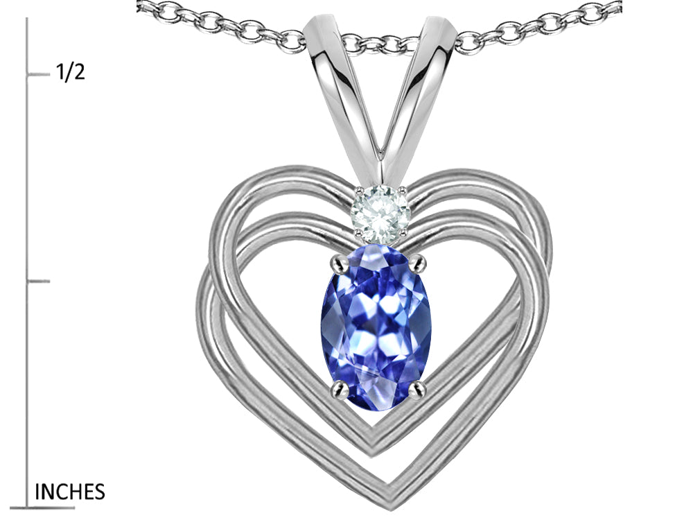 Star K Oval 5x3mm Genuine Tanzanite Knotted Double Heart Pendant Necklace