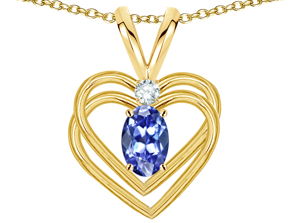 Star K Oval 5x3mm Genuine Tanzanite Knotted Double Heart Pendant Necklace