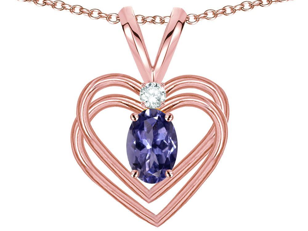 Star K Oval 5x3mm Genuine Iolite Knotted Double Heart Pendant Necklace