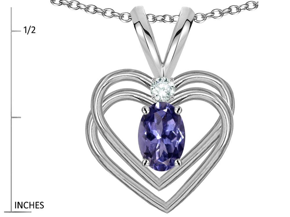 Star K Oval 5x3mm Genuine Iolite Knotted Double Heart Pendant Necklace