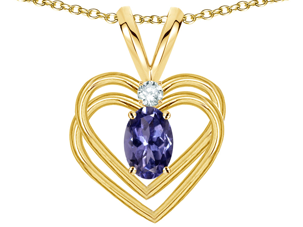 Star K Oval 5x3mm Genuine Iolite Knotted Double Heart Pendant Necklace