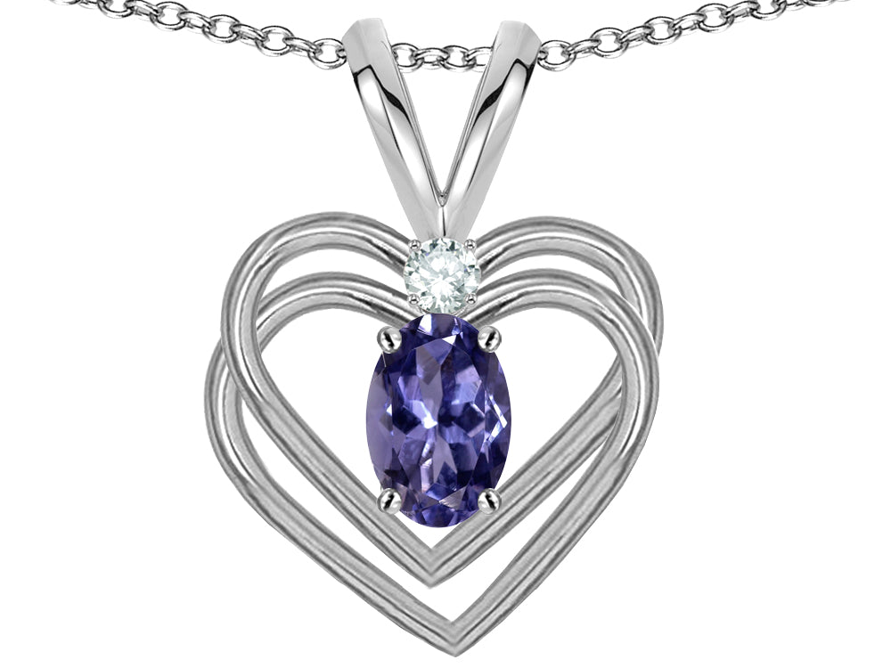 Star K Oval 5x3mm Genuine Iolite Knotted Double Heart Pendant Necklace