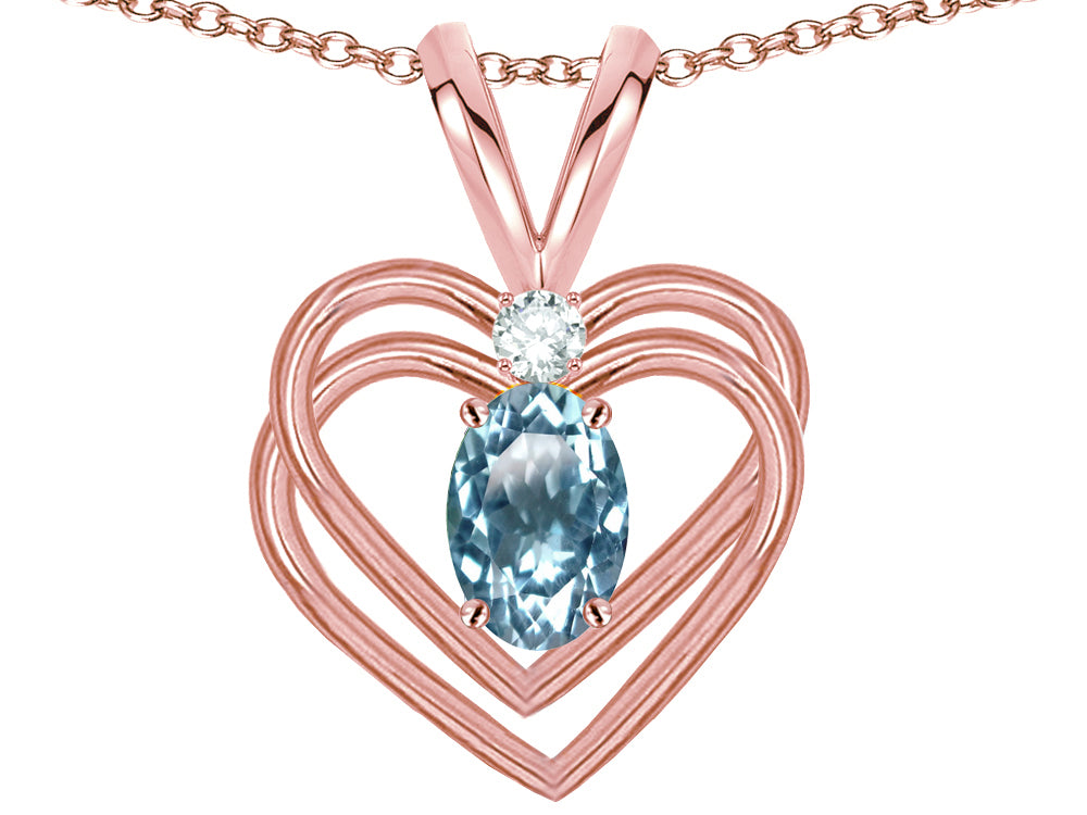 Star K Oval 5x3mm Genuine Sky Blue Topaz Knotted Double Heart Pendant Necklace