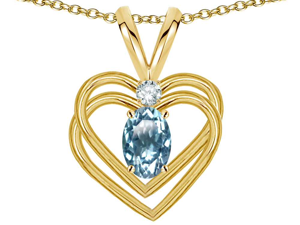 Star K Oval 5x3mm Genuine Sky Blue Topaz Knotted Double Heart Pendant Necklace