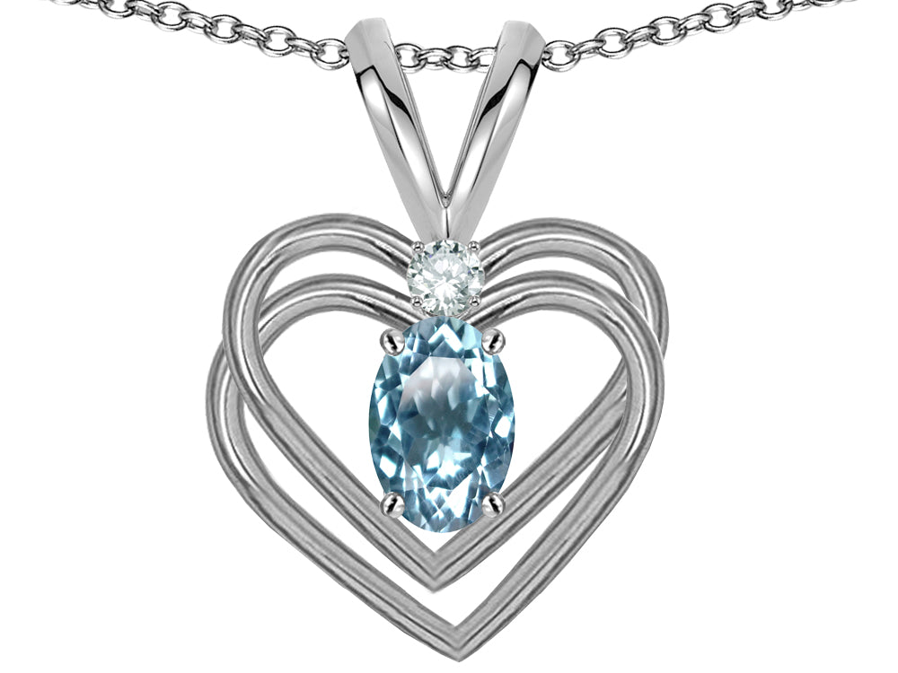 Star K Oval 5x3mm Genuine Sky Blue Topaz Knotted Double Heart Pendant Necklace