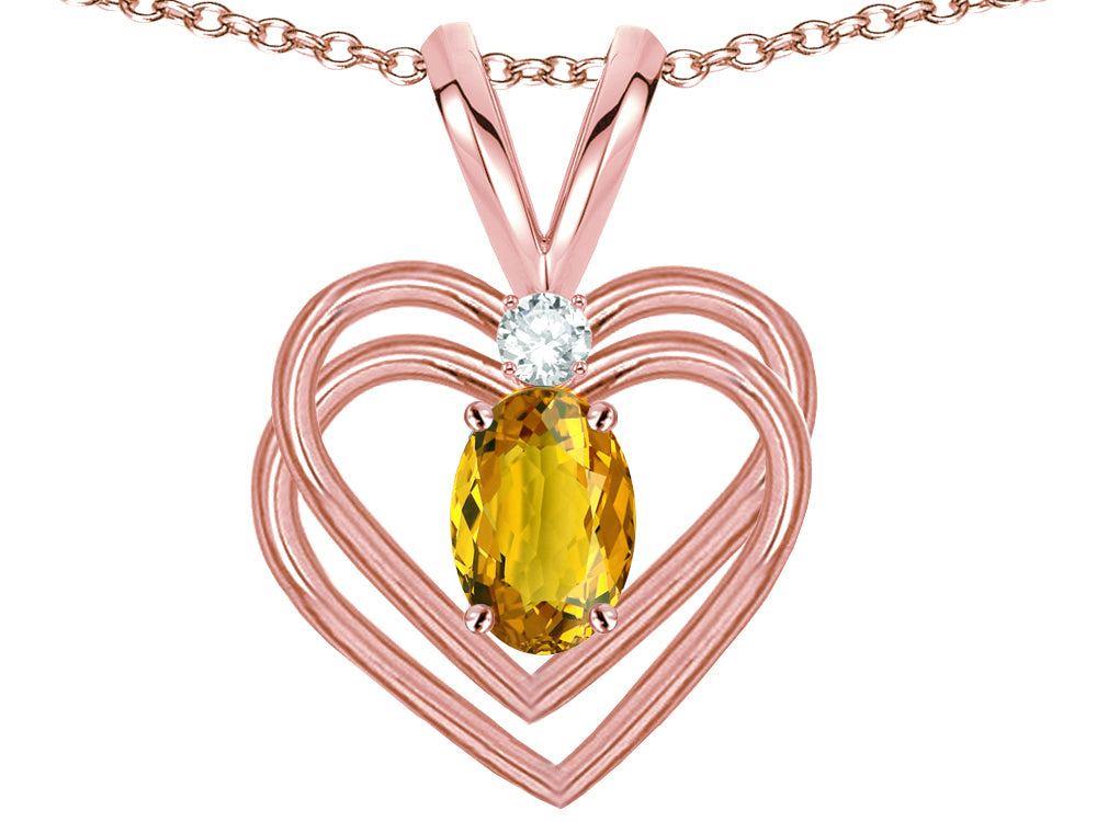 Star K Oval 5x3mm Genuine Citrine Knotted Double Heart Pendant Necklace