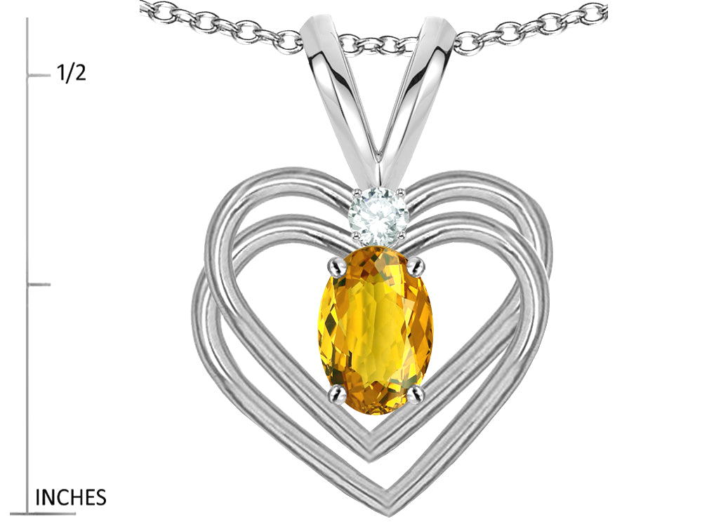 Star K Oval 5x3mm Genuine Citrine Knotted Double Heart Pendant Necklace