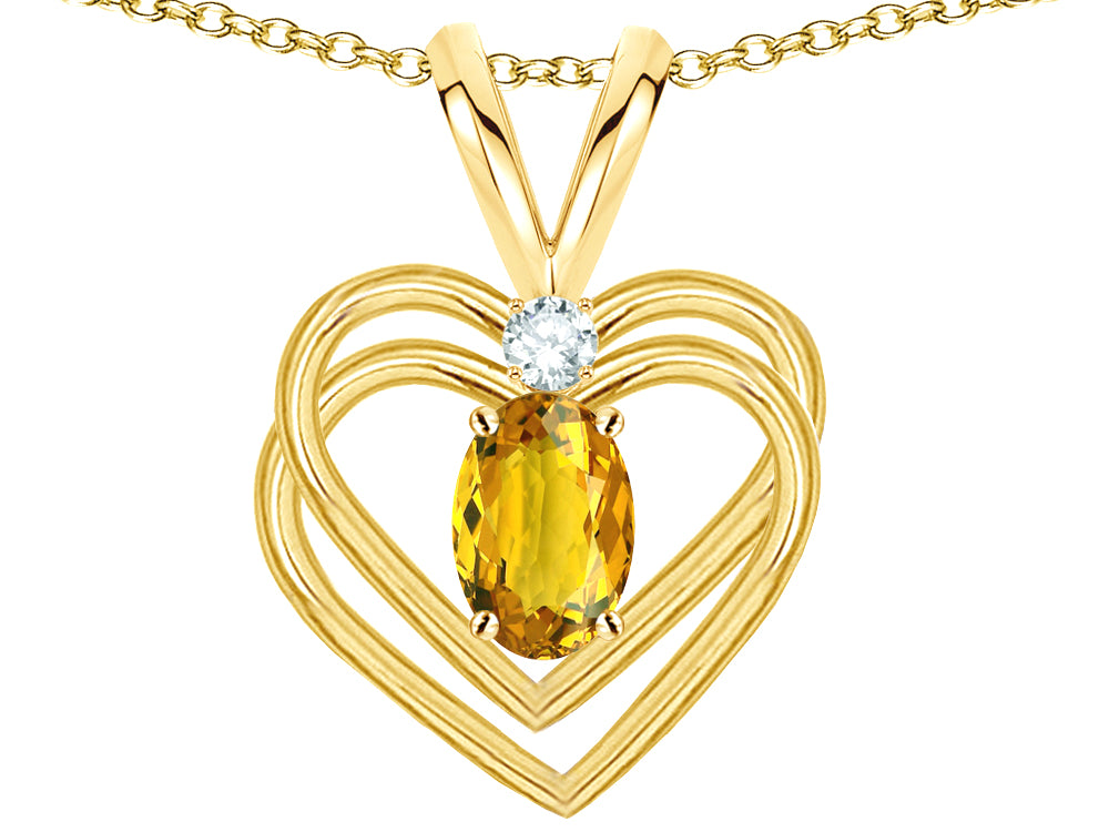 Star K Oval 5x3mm Genuine Citrine Knotted Double Heart Pendant Necklace