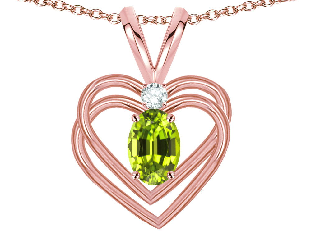 Star K Oval 5x3mm Genuine Peridot Knotted Double Heart Pendant Necklace