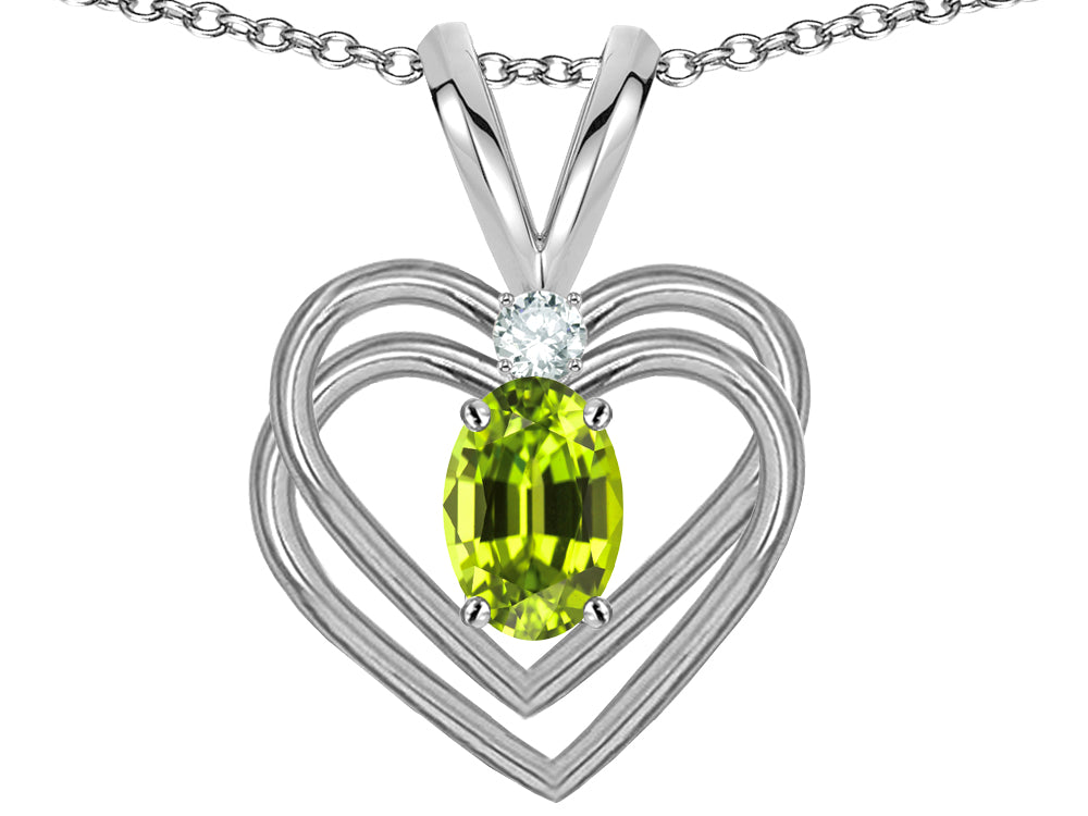Star K Oval 5x3mm Genuine Peridot Knotted Double Heart Pendant Necklace