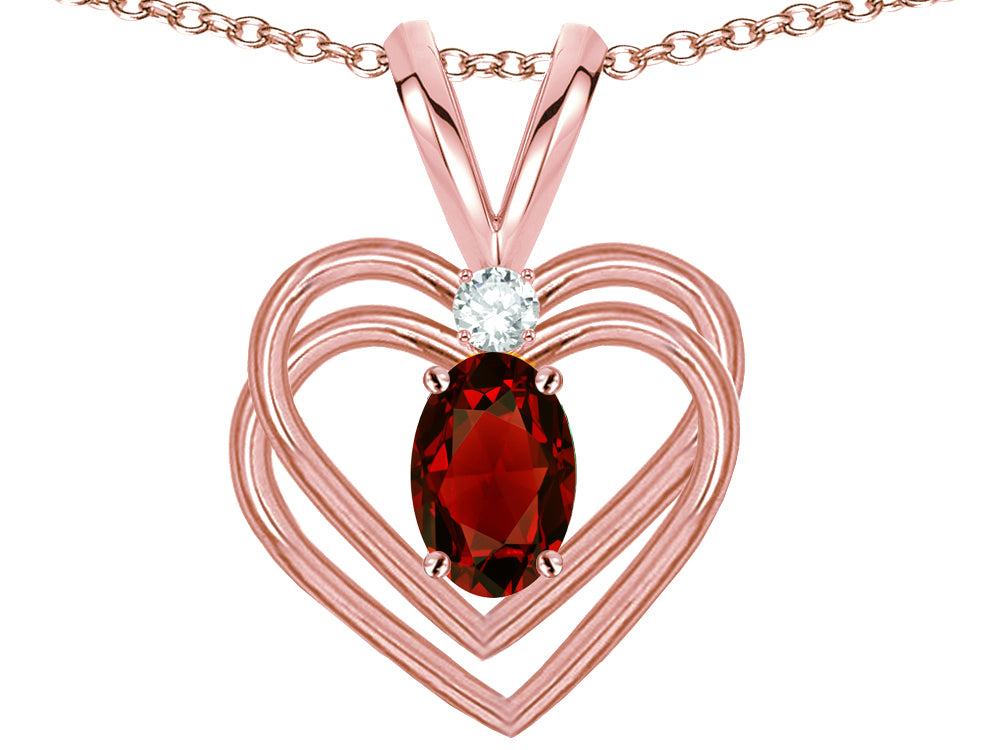 Star K Oval 5x3mm Genuine Garnet Knotted Double Heart Pendant Necklace