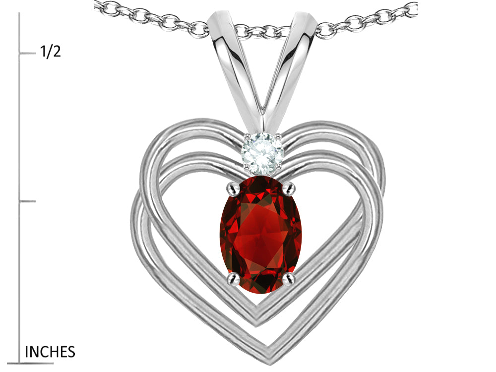 Star K Oval 5x3mm Genuine Garnet Knotted Double Heart Pendant Necklace