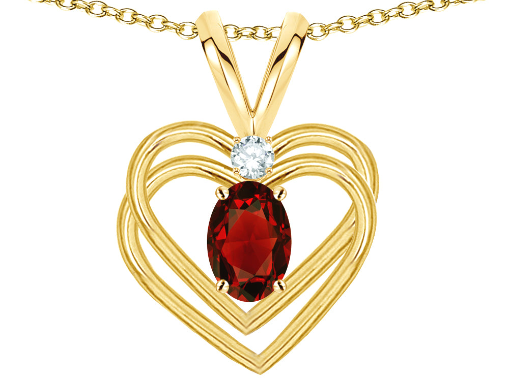 Star K Oval 5x3mm Genuine Garnet Knotted Double Heart Pendant Necklace