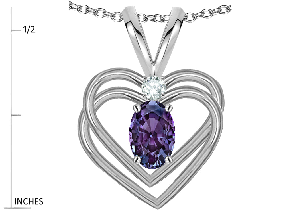 Star K Oval 5x3mm Simulated Alexandrite Knotted Double Heart Pendant Necklace