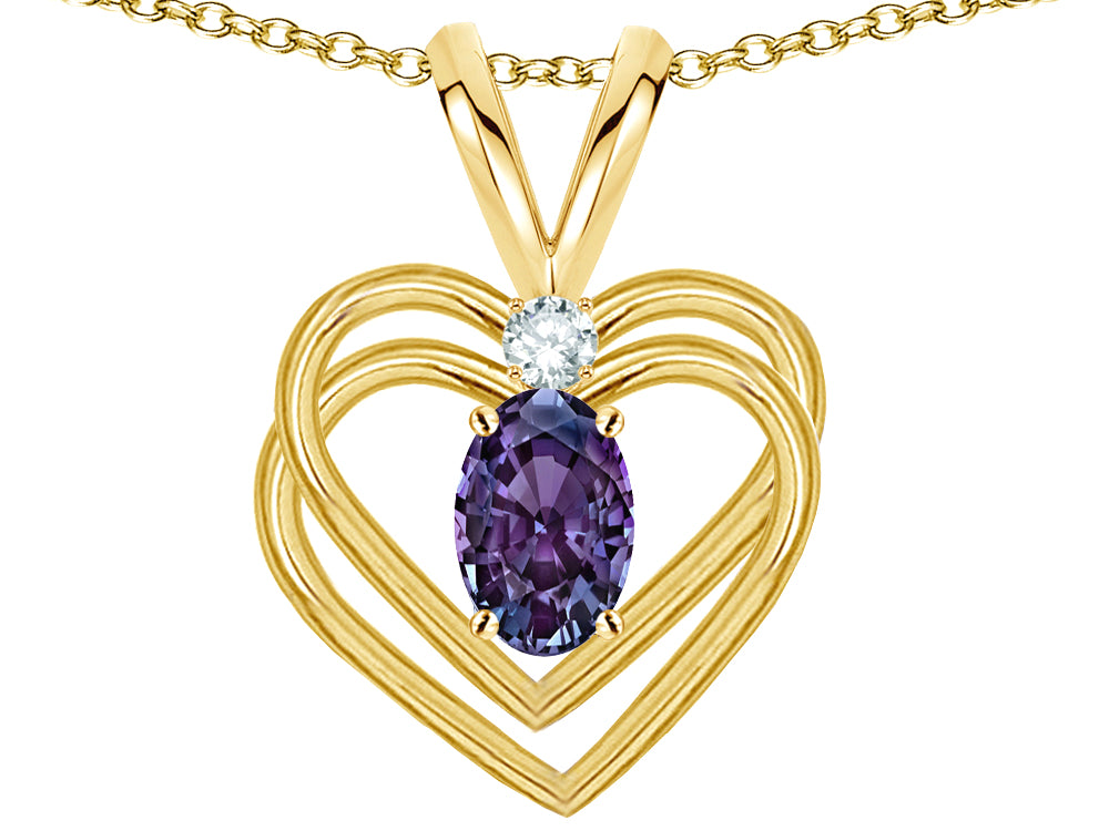 Star K Oval 5x3mm Simulated Alexandrite Knotted Double Heart Pendant Necklace