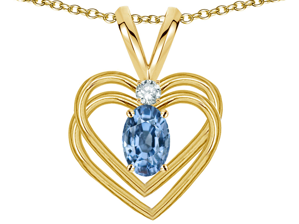Star K Oval 5x3mm Simulated Aquamarine Knotted Double Heart Pendant Necklace