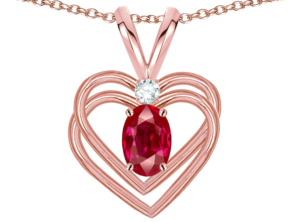 Star K Oval 5x3mm Created Ruby Knotted Double Heart Pendant Necklace