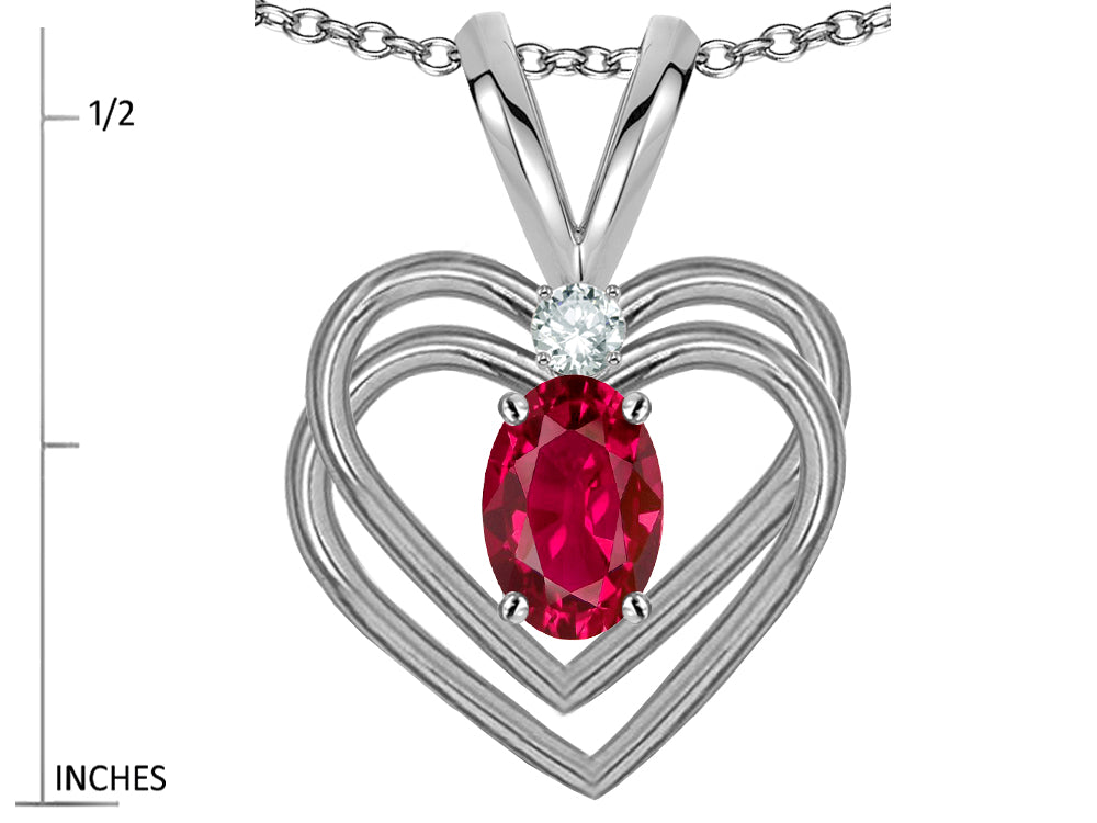 Star K Oval 5x3mm Created Ruby Knotted Double Heart Pendant Necklace