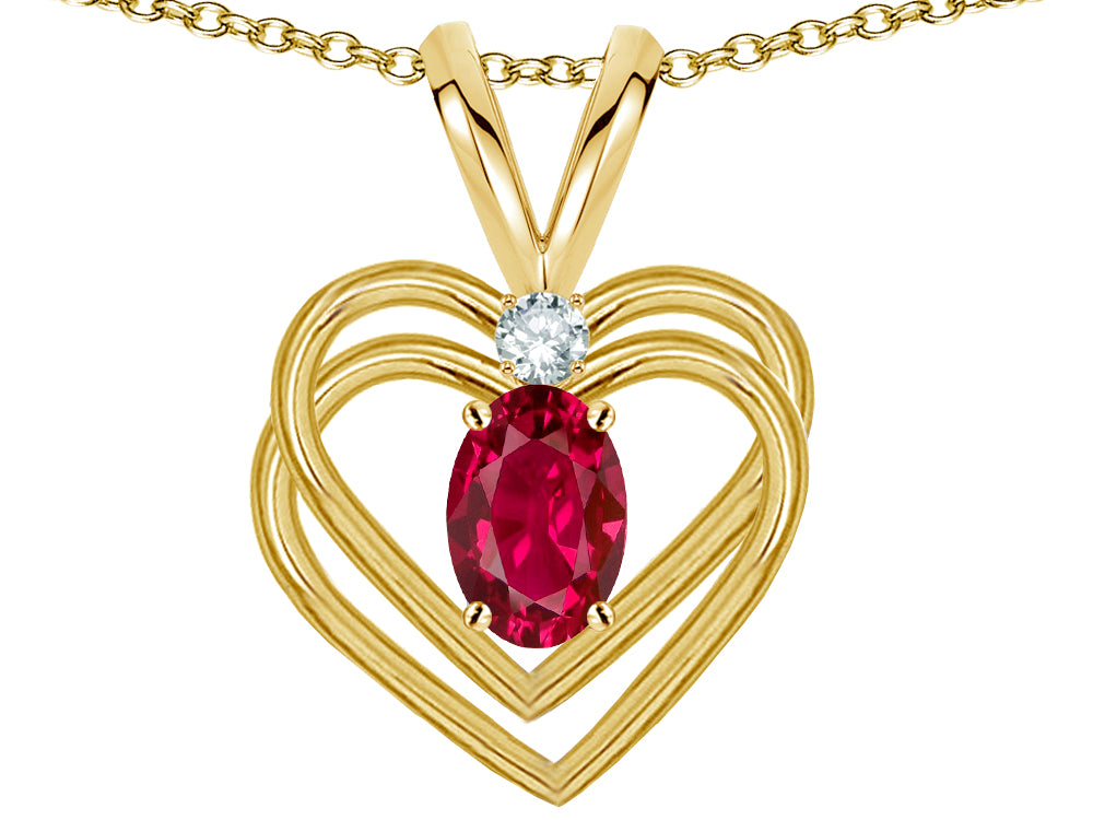 Star K Oval 5x3mm Created Ruby Knotted Double Heart Pendant Necklace
