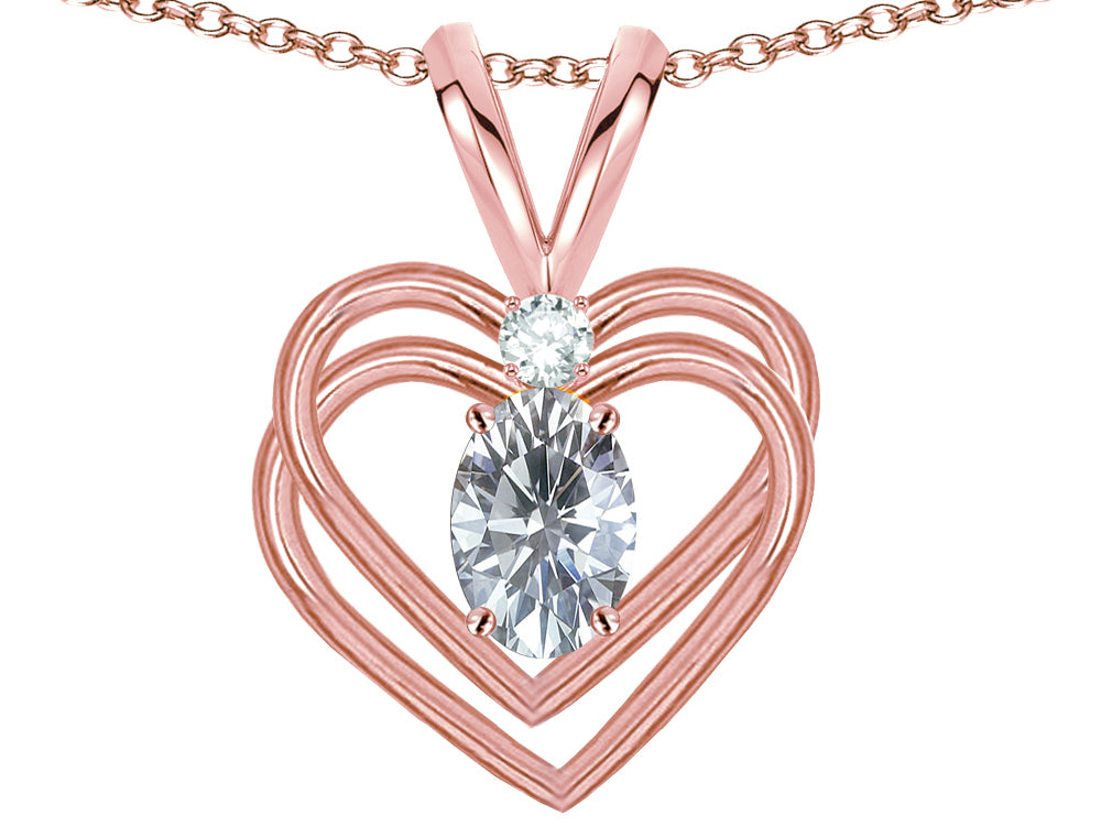 Star K Oval 5x3mm Genuine White Topaz Knotted Double Heart Pendant Necklace