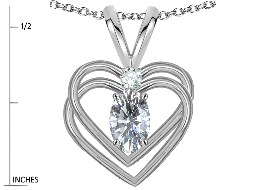 Star K Oval 5x3mm Genuine White Topaz Knotted Double Heart Pendant Necklace