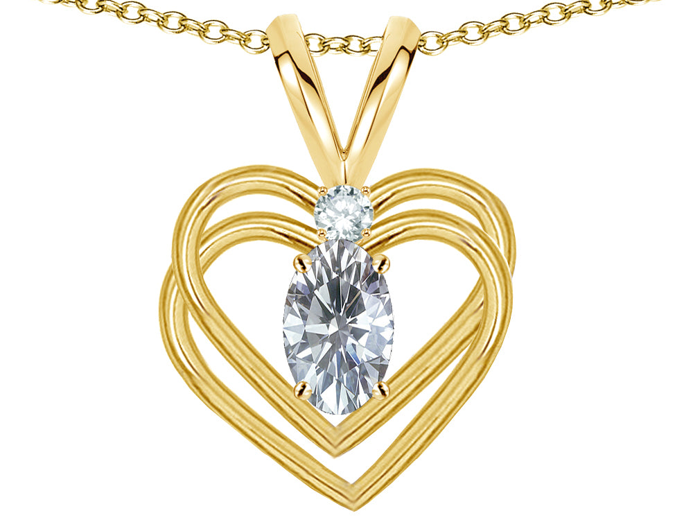 Star K Oval 5x3mm Genuine White Topaz Knotted Double Heart Pendant Necklace