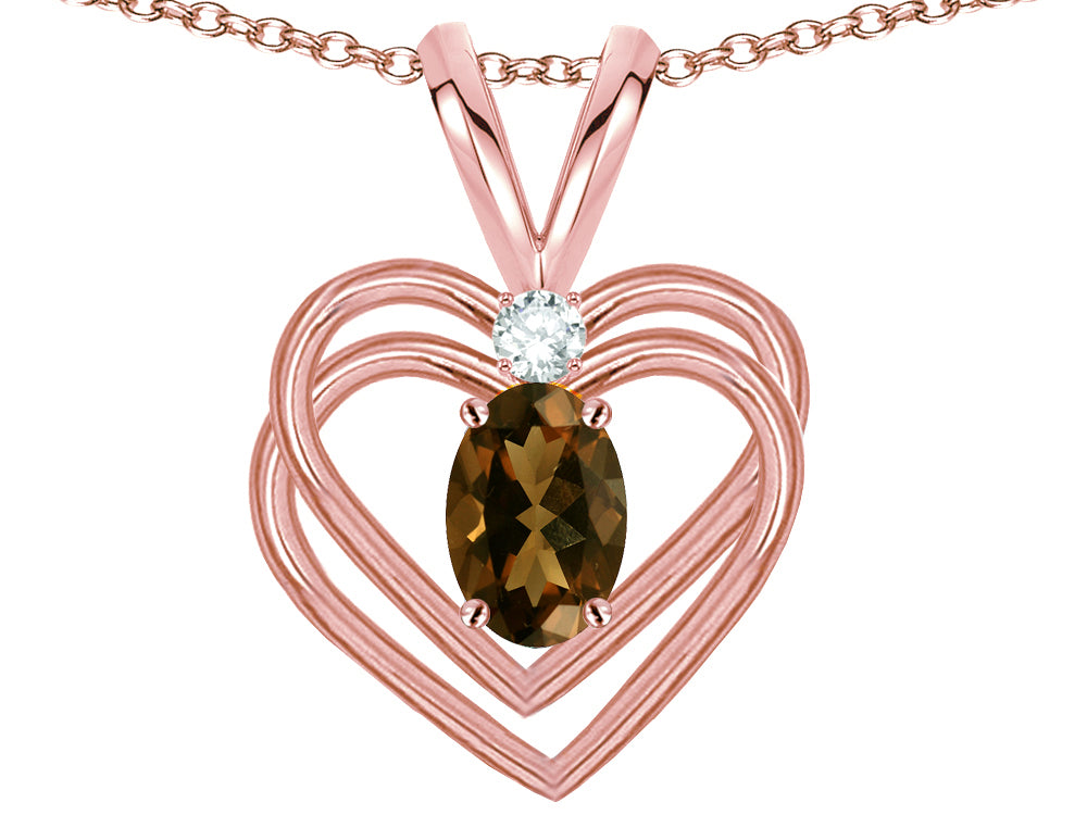 Star K Oval 5x3mm Genuine Smoky Quartz Knotted Double Heart Pendant Necklace