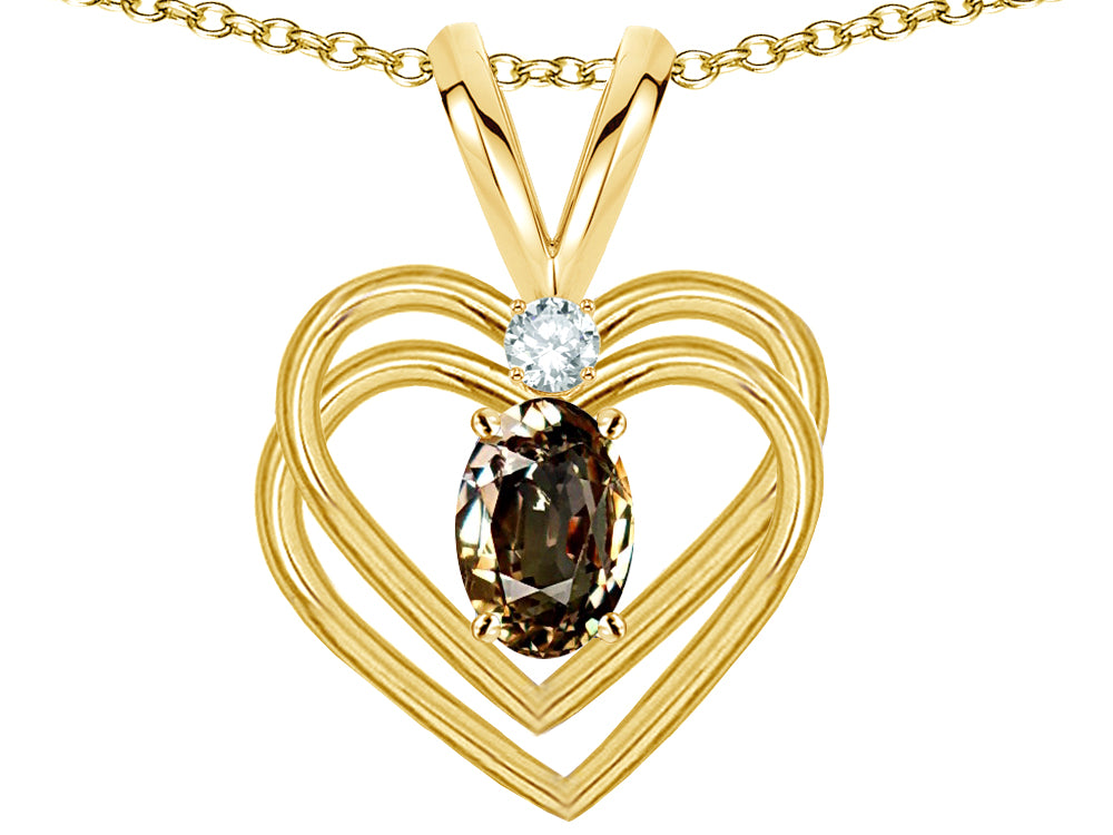 Star K Oval 5x3mm Genuine Smoky Quartz Knotted Double Heart Pendant Necklace