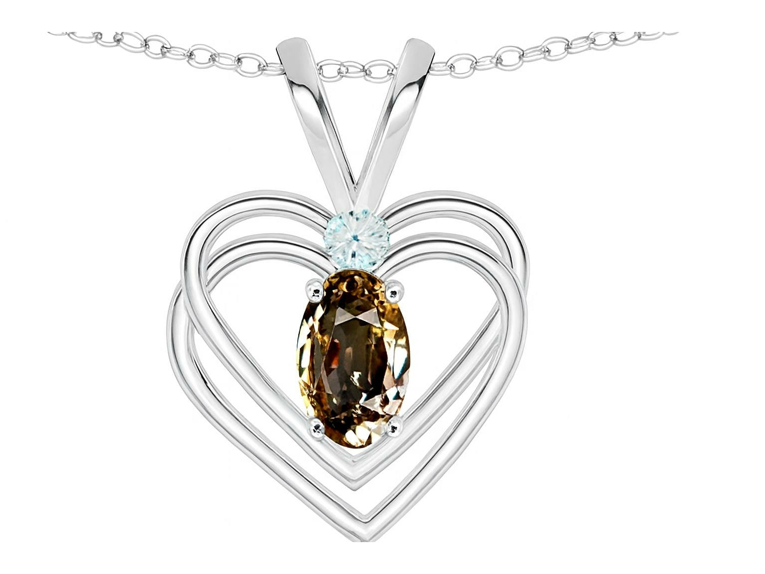 Star K Oval 5x3mm Genuine Smoky Quartz Knotted Double Heart Pendant Necklace
