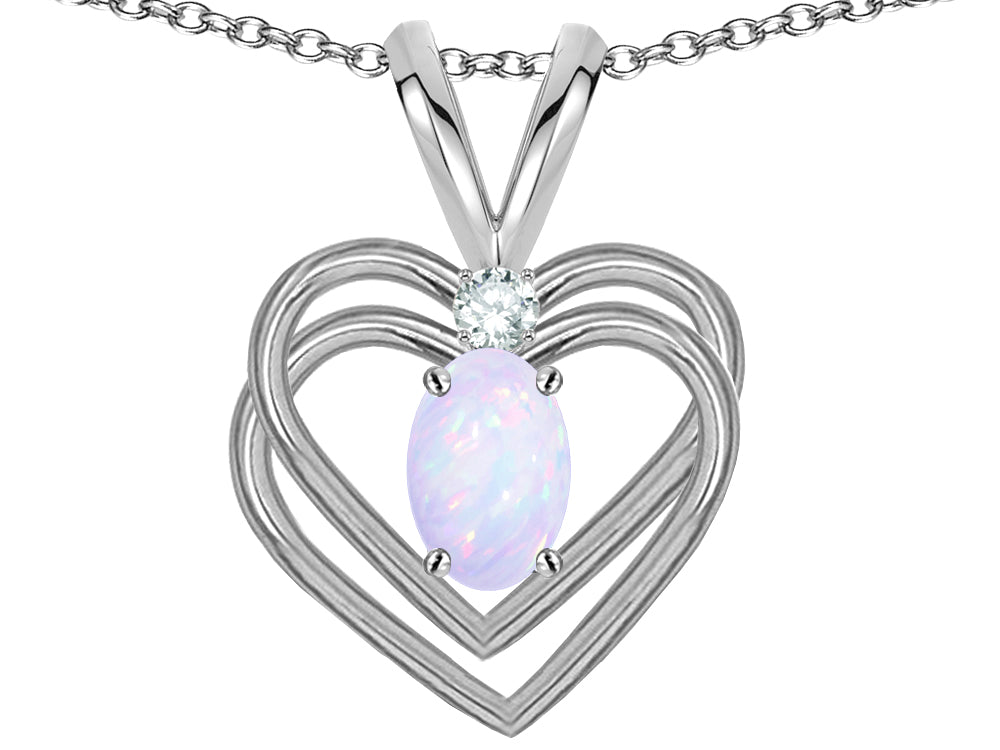 Star K Oval 5x3mm Genuine Opal Knotted Double Heart Pendant Necklace