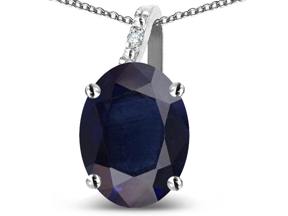 Star K 14k Gold Oval 9x7 Genuine Dark Sapphire Journey Pendant Necklace