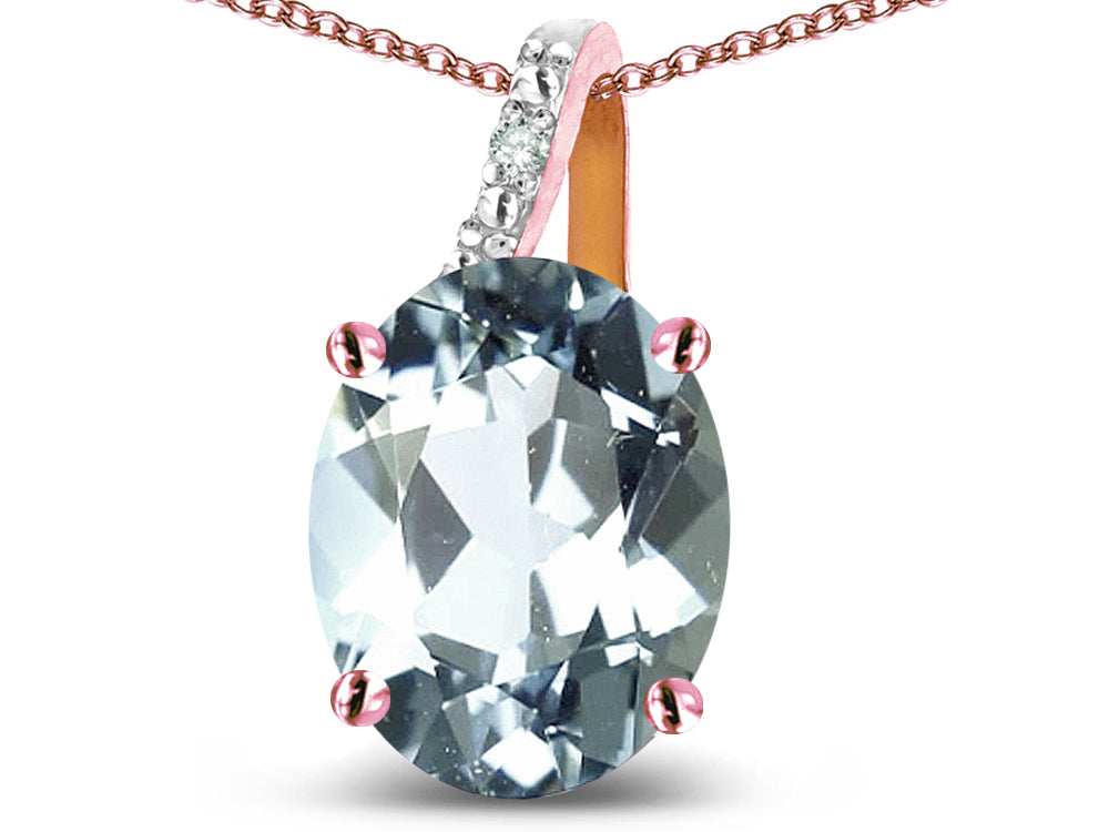 Star K 14k Gold Oval 9x7 Genuine Aquamarine Journey Pendant Necklace