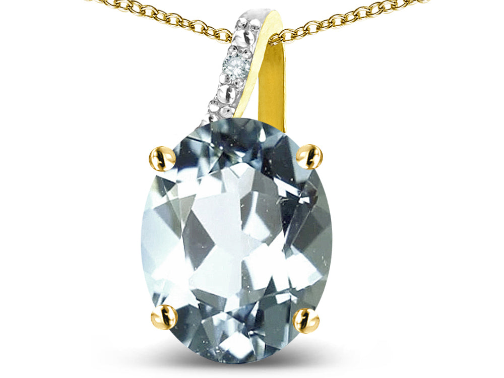 Star K 14k Gold Oval 9x7 Genuine Aquamarine Journey Pendant Necklace