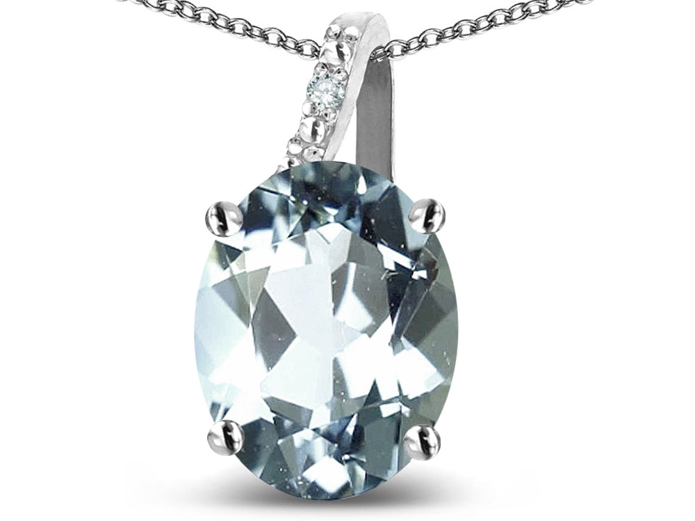 Star K 14k Gold Oval 9x7 Genuine Aquamarine Journey Pendant Necklace