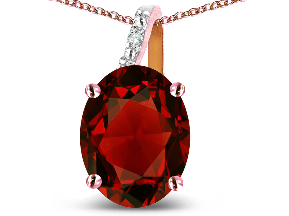 Star K 14k Gold Oval 9x7 Genuine Garnet Journey Pendant Necklace