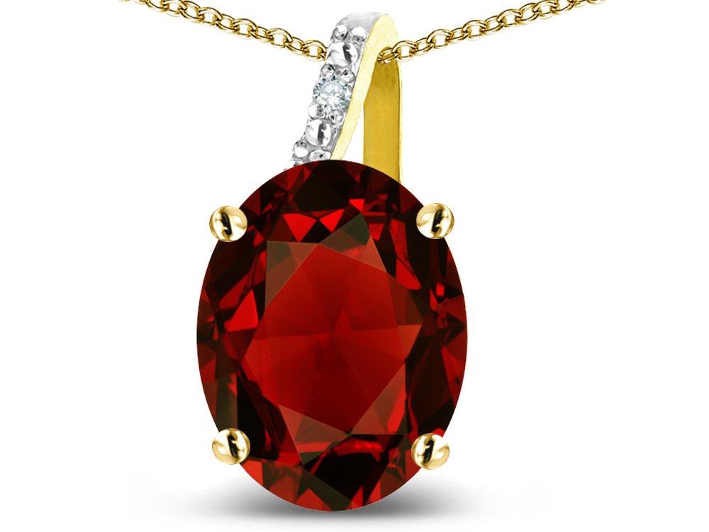 Star K 14k Gold Oval 9x7 Genuine Garnet Journey Pendant Necklace
