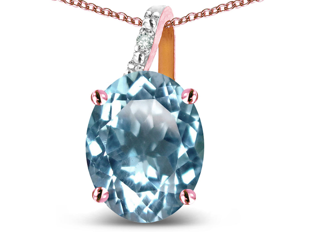 Star K 14k Gold Oval 9x7 Genuine Sky Blue Topaz Journey Pendant Necklace