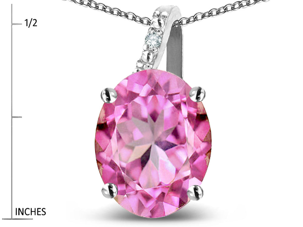 Star K 14k Gold Oval 9x7 Created Pink Sapphire Journey Pendant Necklace